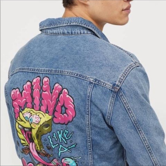 SpongeBob Graffiti Art Paint Style Jean Jacket M - Picture 2 of 7